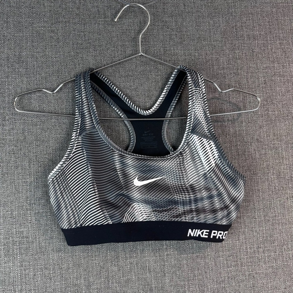 Nike Pro Dri-FIT Compression Sports Bra Black White Geo Print Racerback Small‎